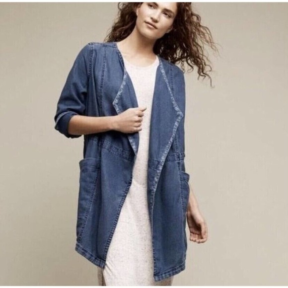Anthropologie Hei Hei Open Jacket S/M High Plains Chambray Linen Blend Oversized - Picture 2 of 10